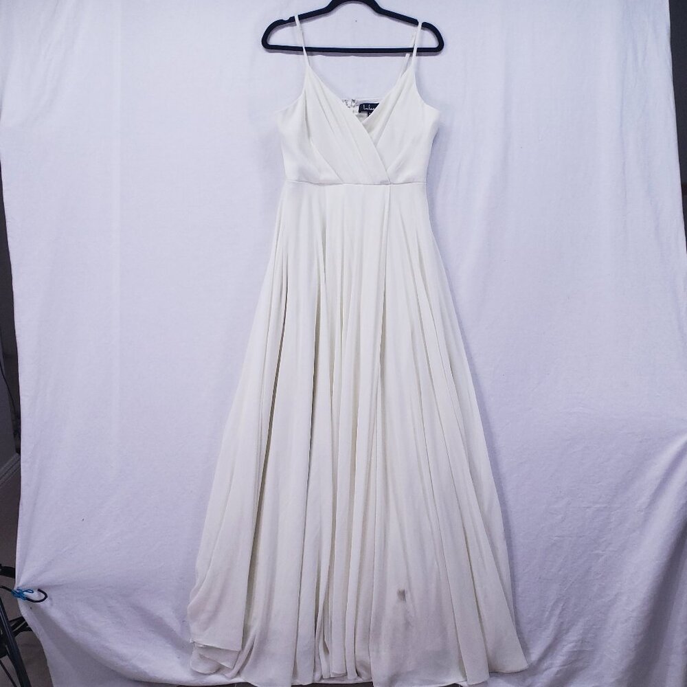 Lulus Chiffon Bridesmaid Wedding Maxi Dress XL Cream Draped A-Line Formal